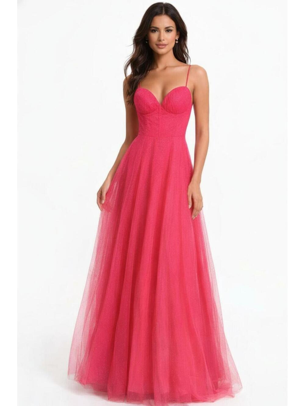 NWT Saints & Secrets Hot Pink Tulle Ball Gown Sz L, Sweetheart Prom Formal Dress